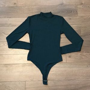 Dress-Up Teal Fitted Mock-neck Bodysuit